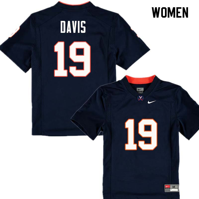 Women #19 Chuck Davis Virginia Cavaliers College Football Jerseys Sale-Navy - Click Image to Close